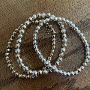 LOFT Mixed Gold and Silver Beaded Stretch Bracelet Set